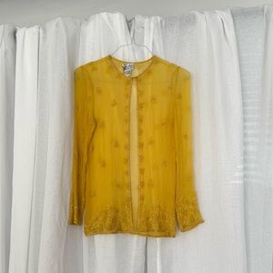 yellow beaded silk sheer blouse